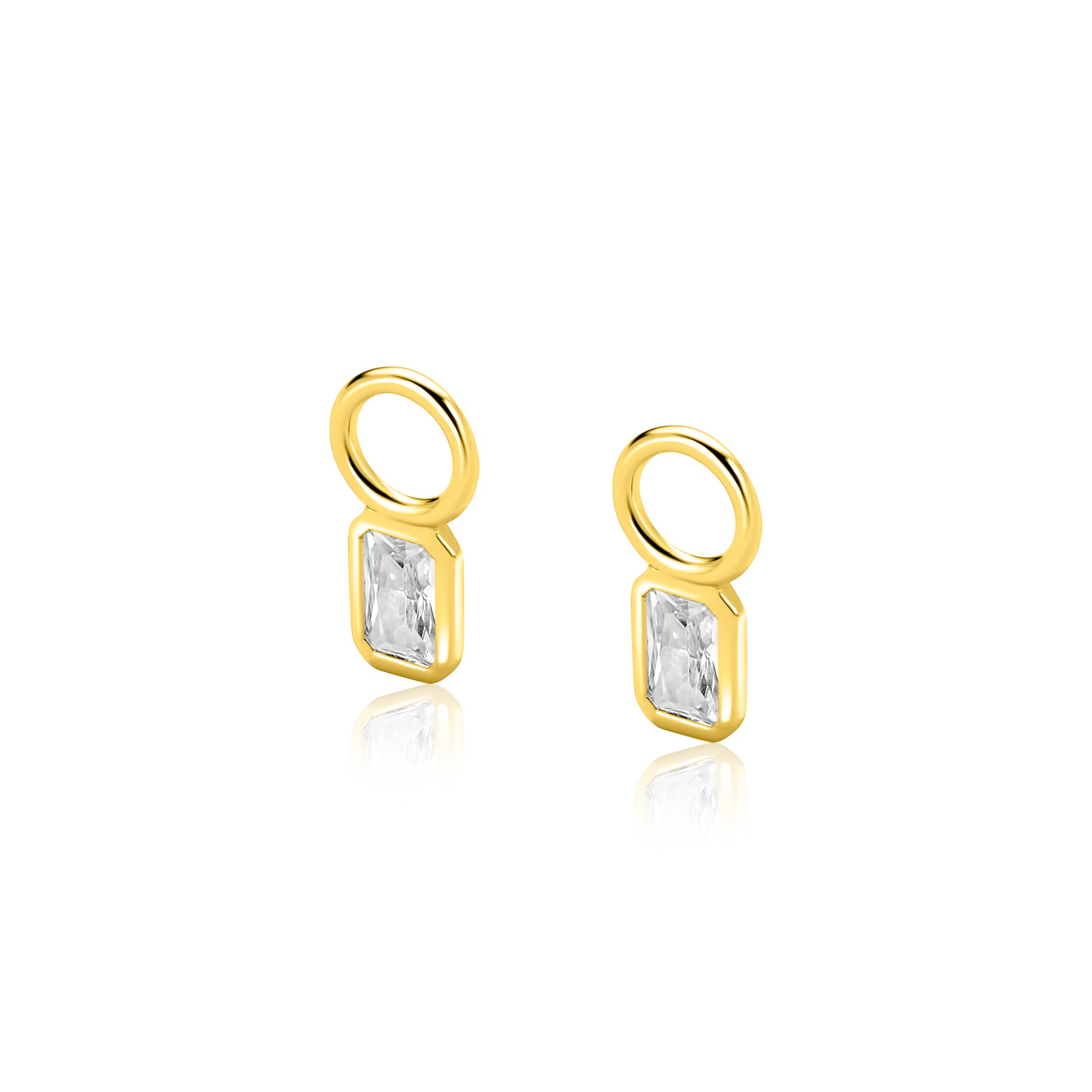 ZINZI goldplated zilveren oorbedels met baguette-geslepen zirkonia in achthoekige zetting. De oorbedels zijn vervaardigd van eerste gehalte zilver (925) en extra geel verguld.