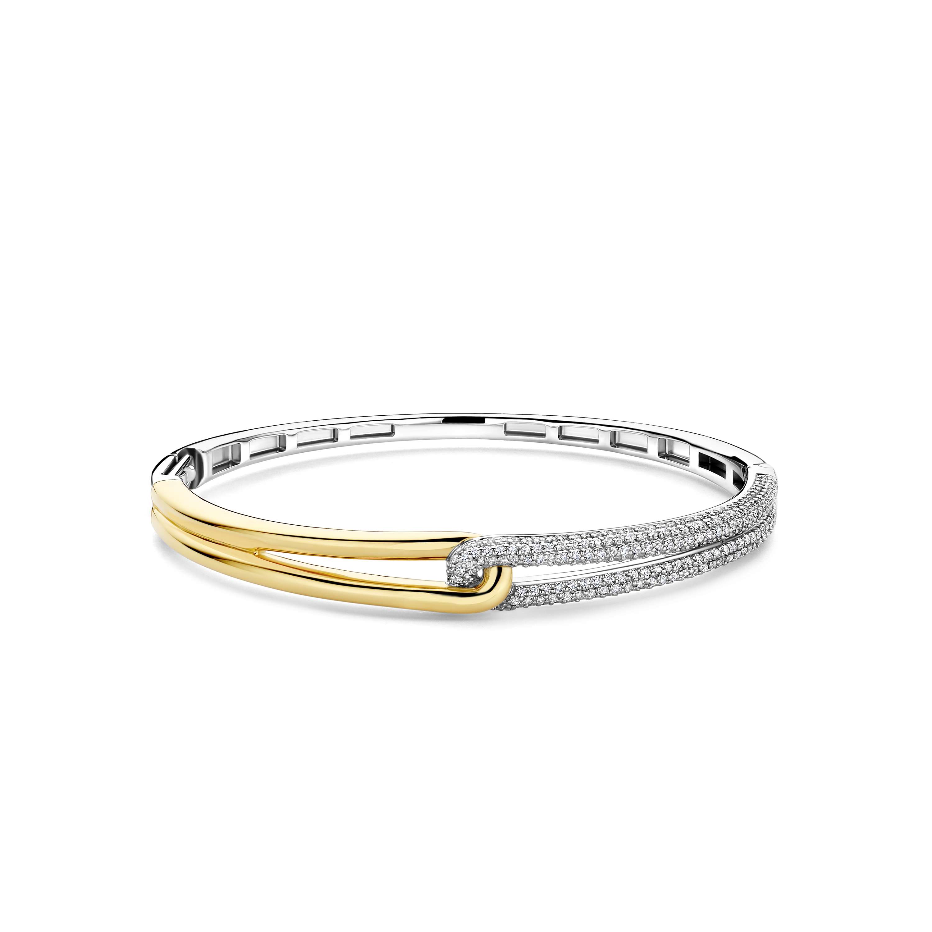 Ti Sento Milano - Zilveren bangle armband deels verguld, bezet met zirconia's - 23085ZY