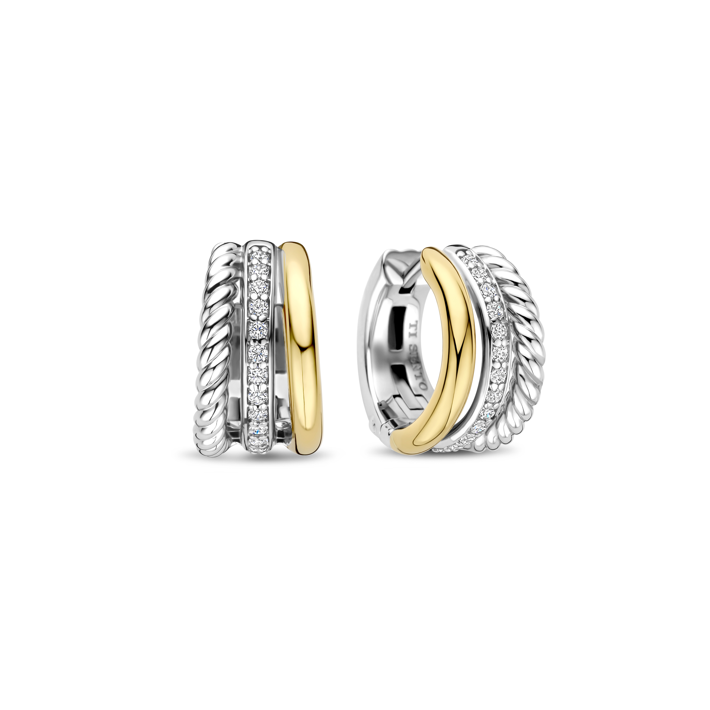 Ti Sento Milano - Zilveren klapcreolen deels verguld, bezet met zirconia's - 78025ZY