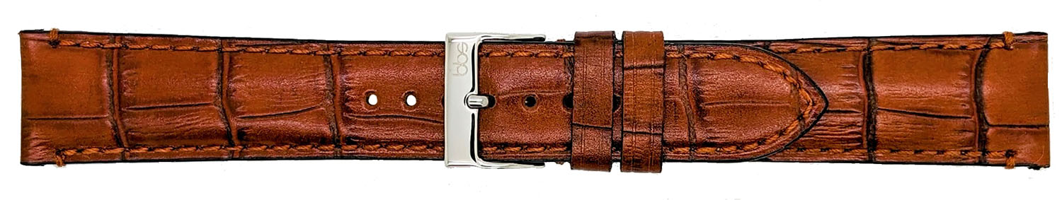 Handgemaakt, kalfsleer vintage alligator print donkerbruin met zachte nubuck voering en roestvrijstalen gesp