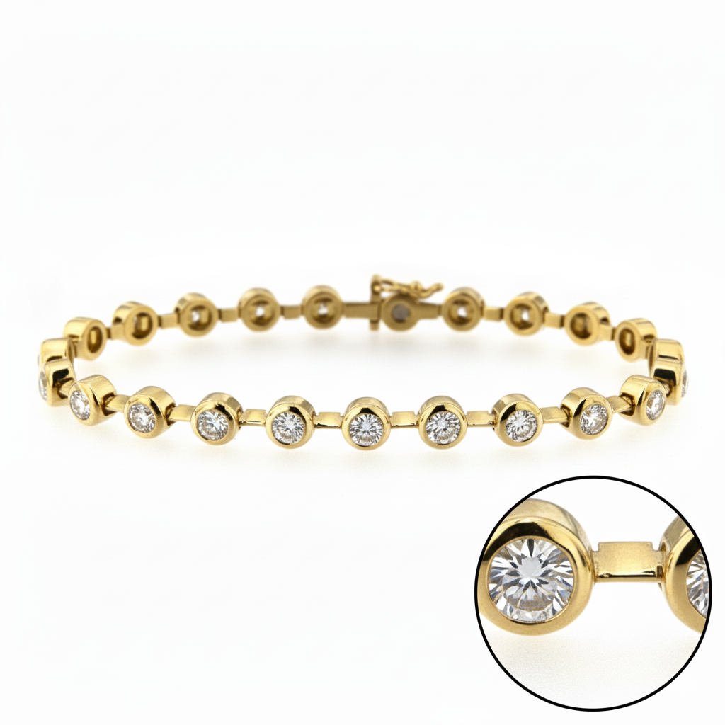 mooie zware tennisarmband in geel goud 18kt met 25 diamanten van 0.11ct (samen 2.75ct). heel mooie kwaliteit van diamant