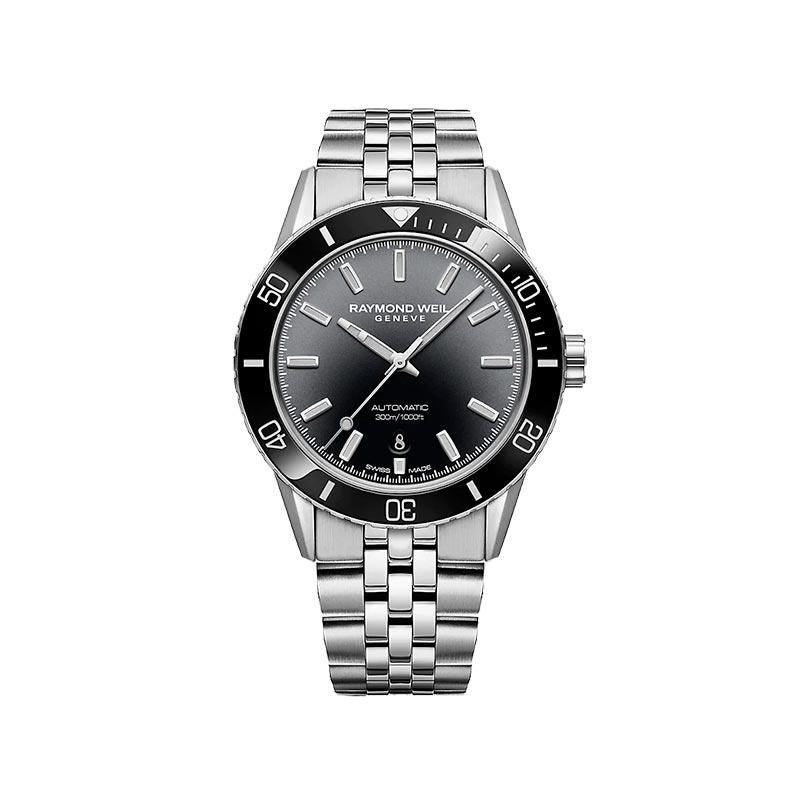 Dit is een horloge van het merk Raymond Weil gemaakt voor heren. De specificaties zijn als volgt: Kastmaat: 42.50 Waterdichtheid: 30 ATM / 300 Meter / 1.000 Feet Dit horloge heeft de volgende functies/eigenschappen: Datumaanduiding