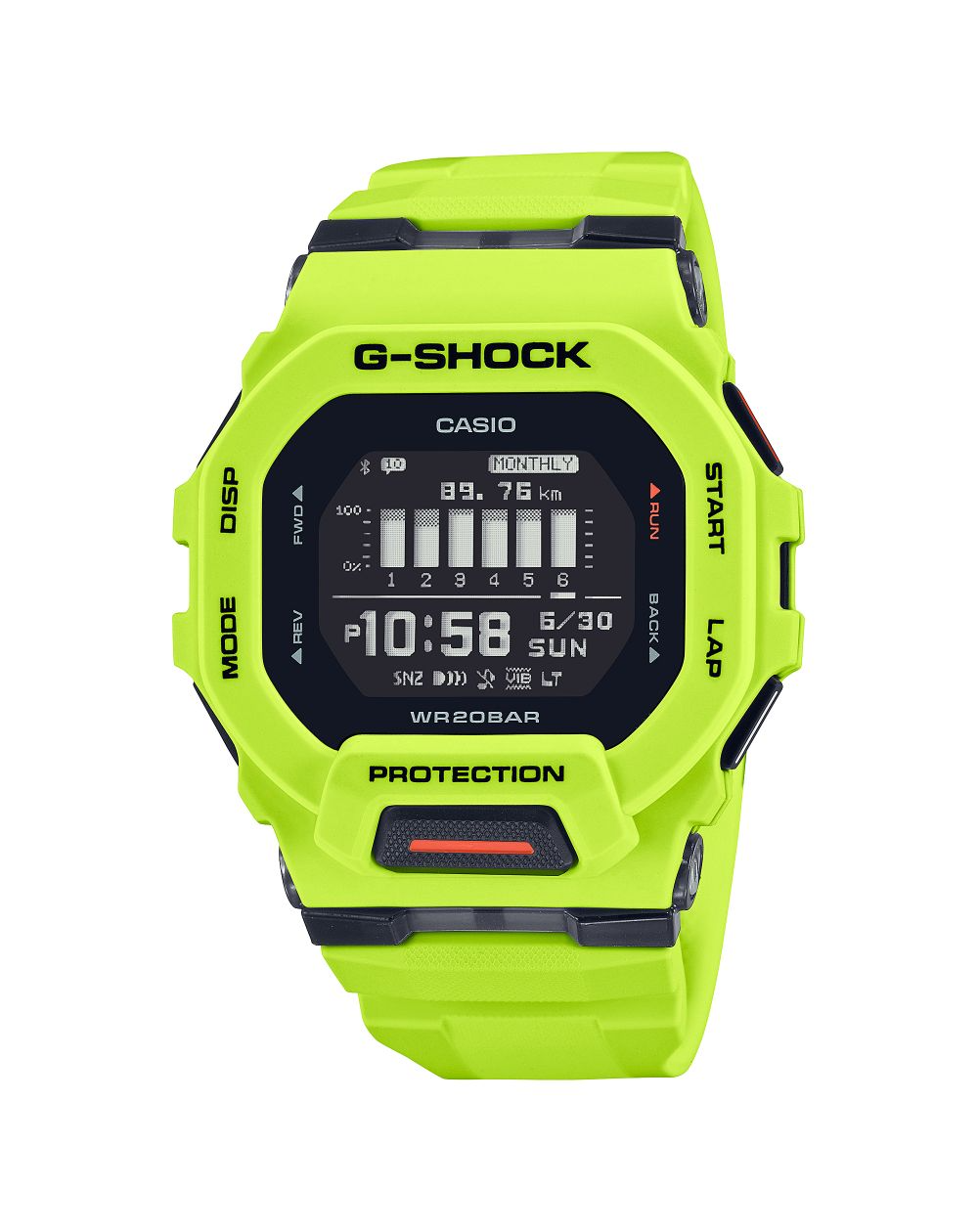 Maak kennis met een serieuze passie voor sport met de G-SQUAD-serie van G-SHOCK-horloges. Deze modellen hebben een vierkante wijzerplaat in kleuren die zijn gekozen voor kalibratie bij de meest extreme work-outs. Ontdek de dunste G-SQUAD tot nu toe. Dankzij de zijsplitjes in de rand kunt u de kleur van de binnenbehuizing zien. waardoor duidelijk wordt hoe dun dit horloge is. De lichtknop bevindt zich aan de voorkant van de behuizing. zodat u deze gemakkelijk kunt aflezen tijdens nachtelijke work-outs.