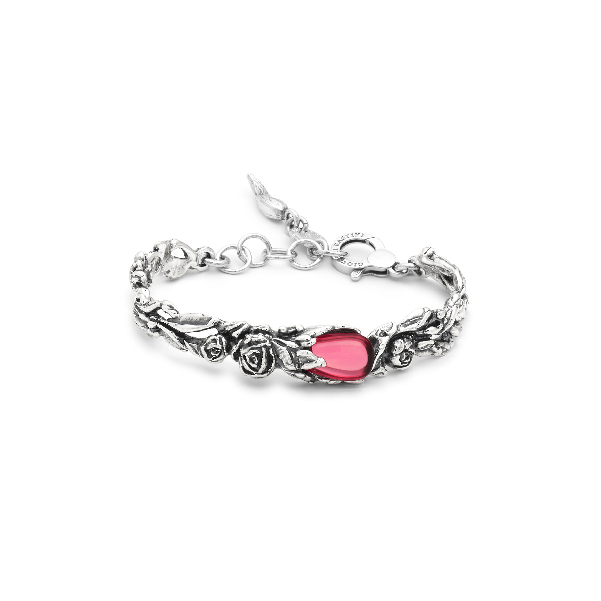 The Peony Drop Bracelet gracefully combines a silver decoration, created using the lost-wax casting technique and inspired by the delicate beauty of peony flowers, with a crystal in romantic shades of pink. A refined silver chain completes this remarkable piece of jewellery. Handmade in-house.