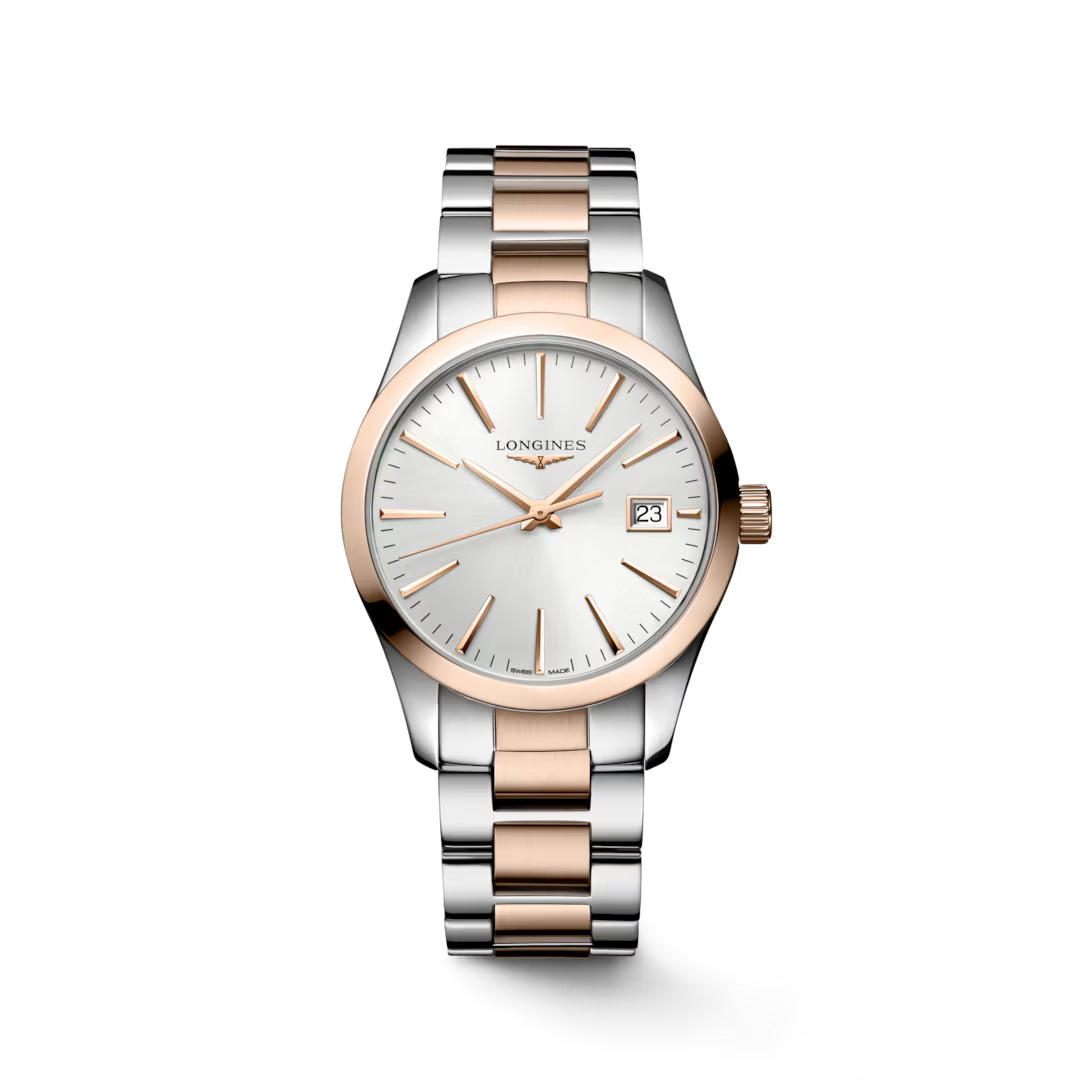 De Longines Conquest Classic L23863727 is een elegante en tijdloze dames horloge met een Swiss-made quartz uurwerk, saffierkristalglas en een waterdichte kast tot 50 meter diepte. De horlogeband is gemaakt van roestvrij staal en de wijzerplaat heeft een datumvenster en opvallende ros&eacute; kleurige wijzers. Draag dit horloge bij formele of informele gelegenheden voor een stijlvolle uitstraling.