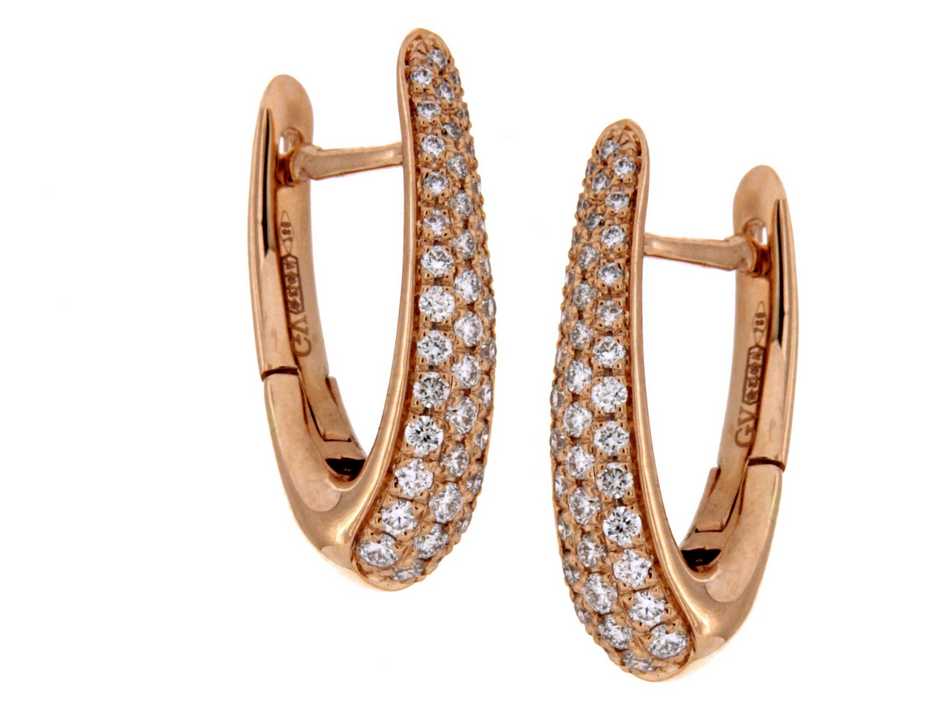 Prachtige ros&eacute;gouden oorringen (ovaal ) met pav&eacute; diamanten 0.47ct