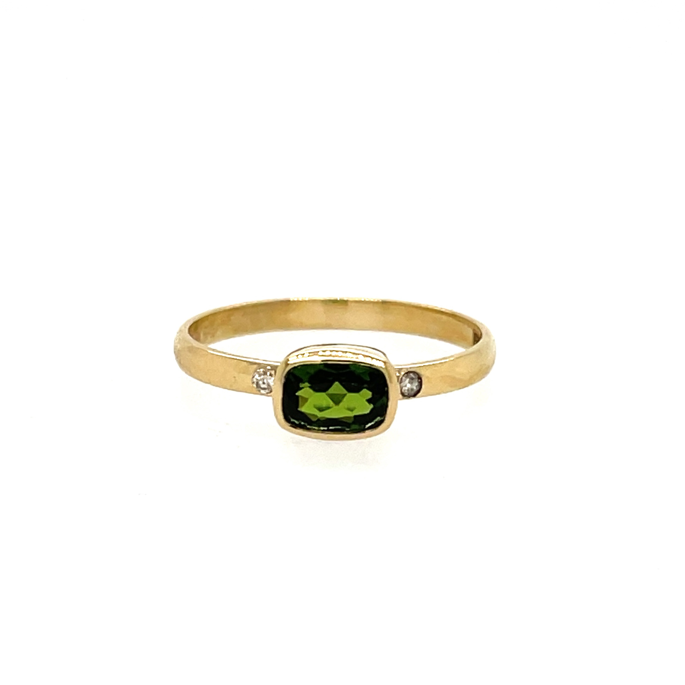 14kt gouden ring met chroomdiopside en diamanten