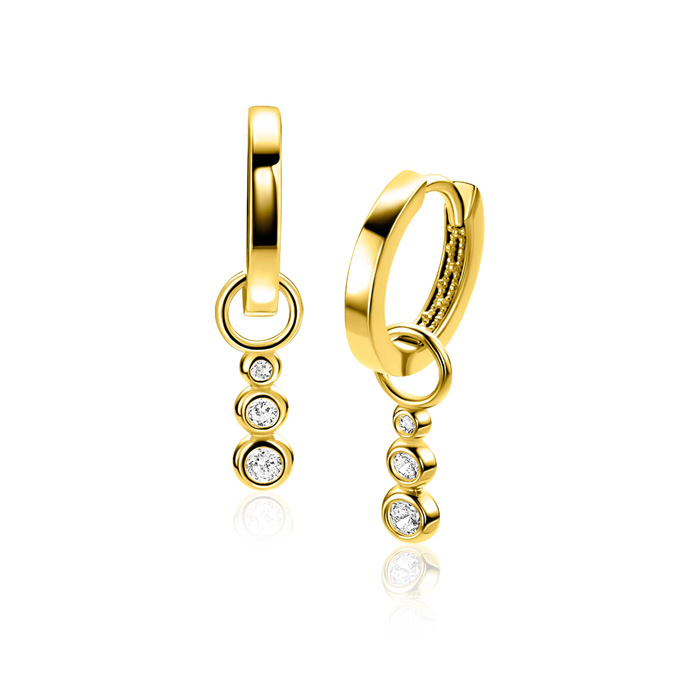 ZINZI GOLD oorbedels 3x zirc.aflopend in kastje