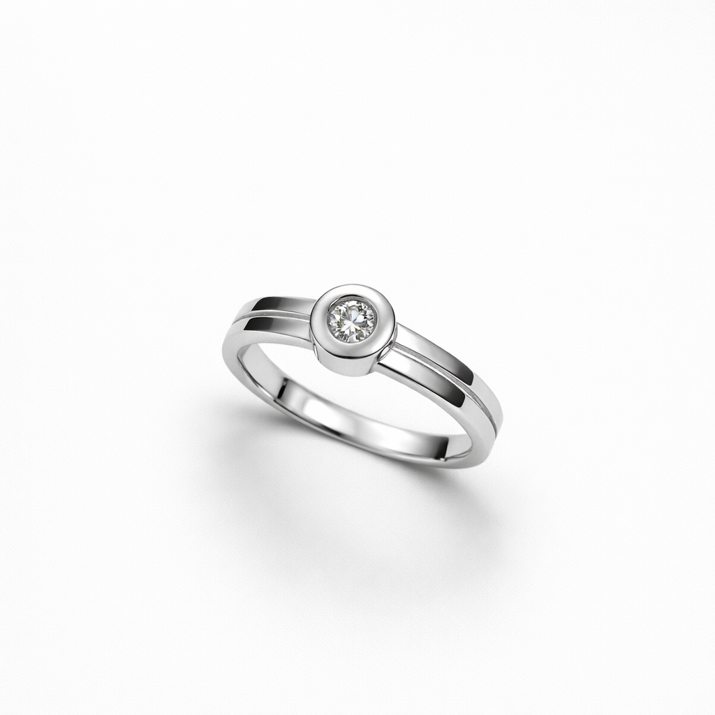 Witgouden ring solitair open scheen briljant 0.08ct Cert.YD0651