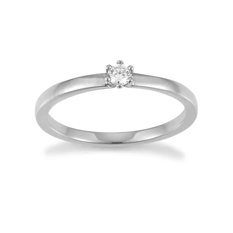 Solitair ring witgoud met 0.10 ct briljant in in 6-poots chaton 