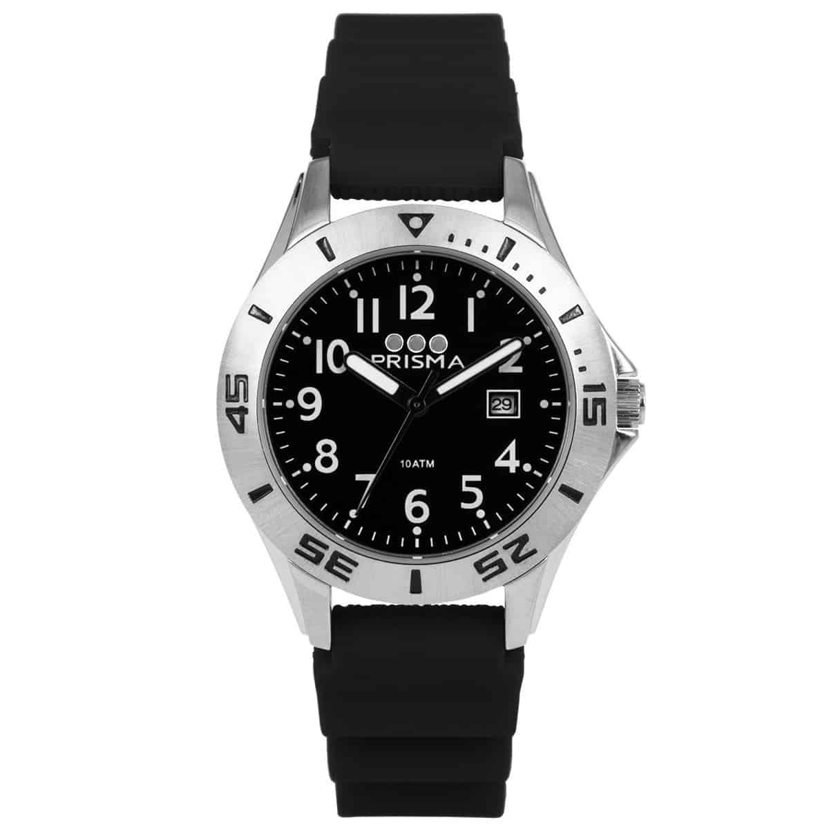Coolwatch jongens scuba diver 207 horloge edelstaal 10 ATM 		
		
Algemeen		
Geslacht: jongens		
Model: CW207		
		
Voordelen		
- band plastic/silicone zwart		
- wijzerplaat zwart met zilvere cijfers (arabisch)		
- boven gem. waterdicht: zwemmen/duiken		
- wijzers lichten op in donker		
- datum		
- duidelijke tijdsweergave		
- quartz		
- maat kast 32,7mm (breedte) 10,3mm (dikte)		
		
