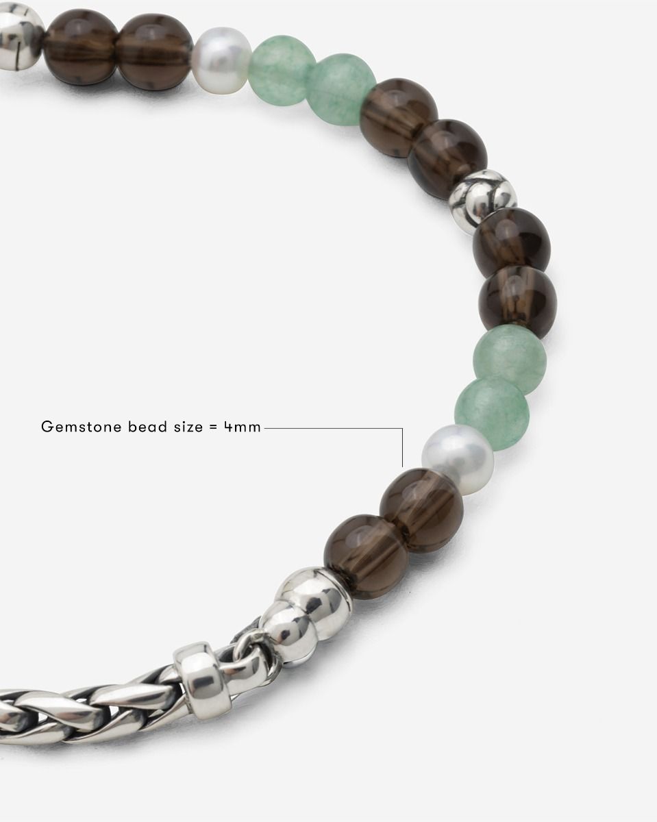 Stacking Bracelet Spirit Bead Silver Aventurine Smokey Quartz