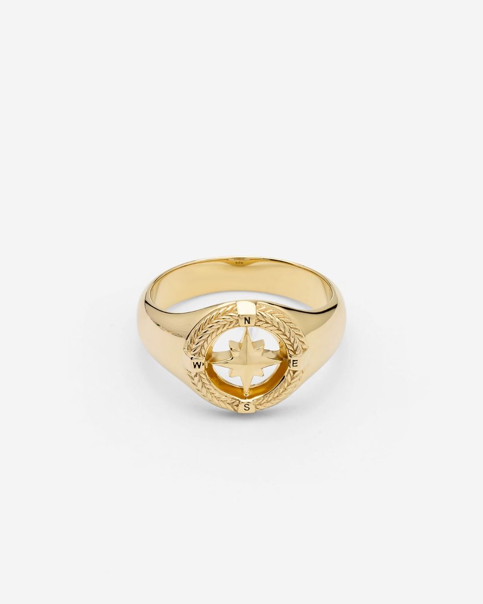 Signet Ring Compass Gold Vermeil