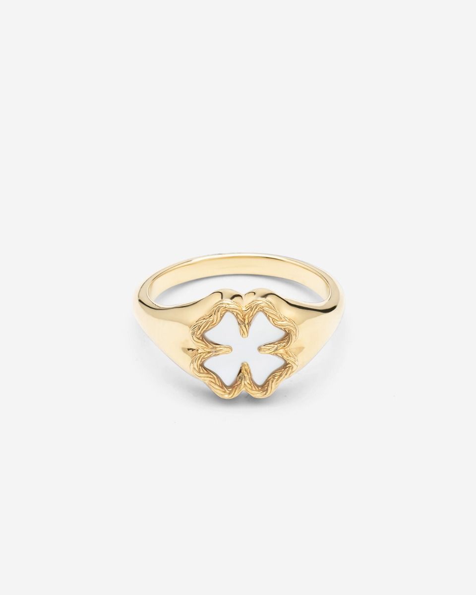 Signet Ring Katja Clover Mother of Pearl Gold Vermeil