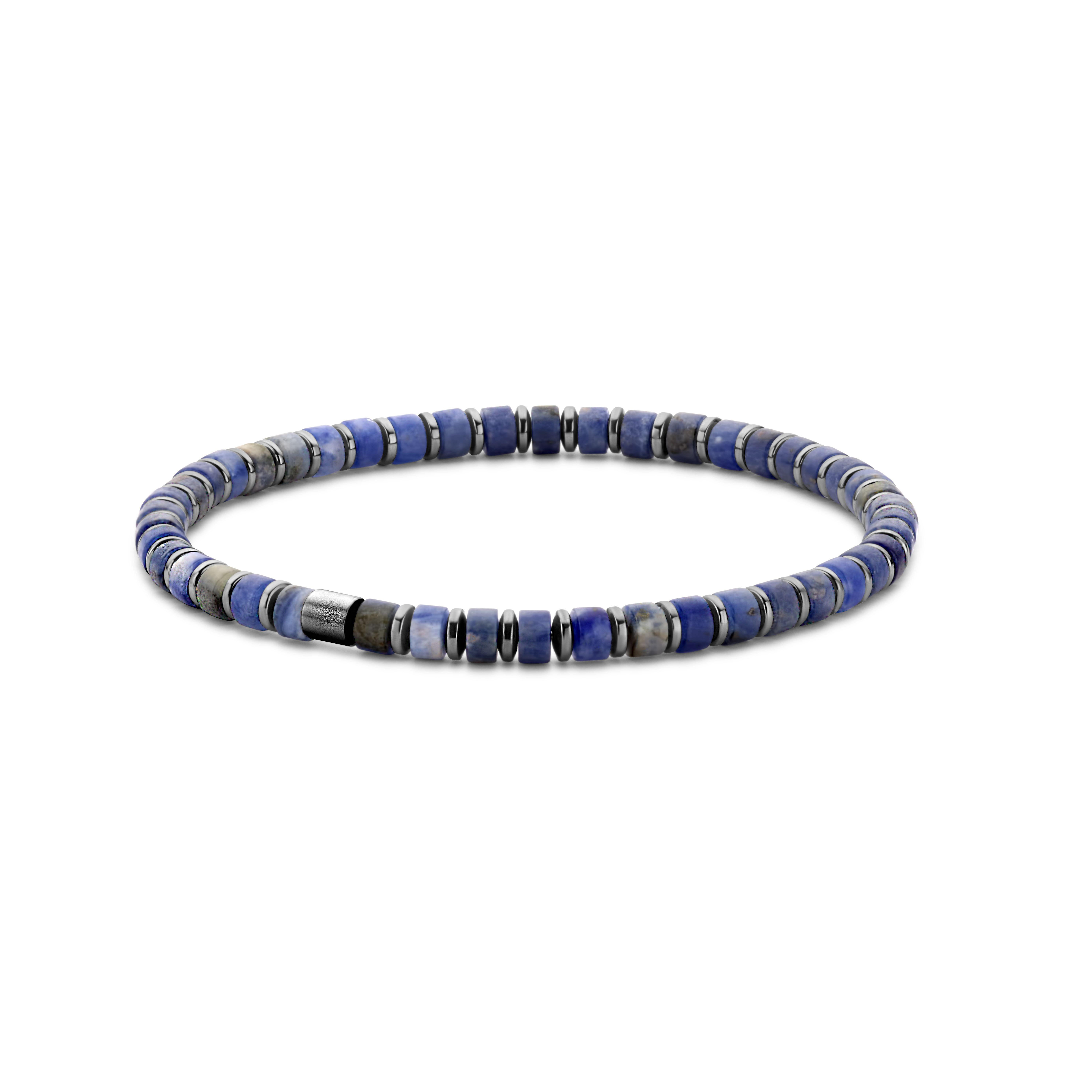 Frank 1967 7FB-0598 Kralen Armband - Heren - Beads - 4 x 2 mm - Sodaliet - Staal - Rekbaar - 19 cm - Blauw