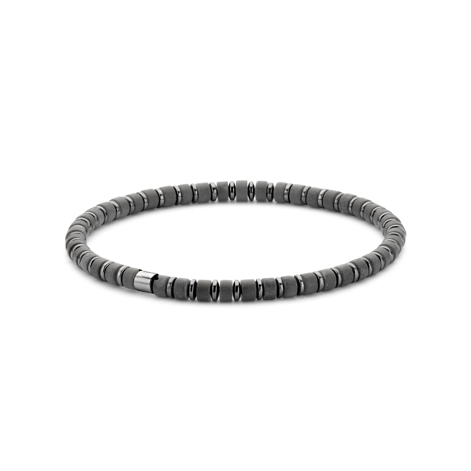 Frank 1967 7FB-0599 Kralen Armband - Heren - Beads - 4 x 2 mm - Mat Agaat - Staal - Rekbaar - 19 cm - Antraciet