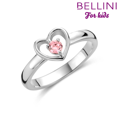 Zilveren ring met hartje en roze zirkonia