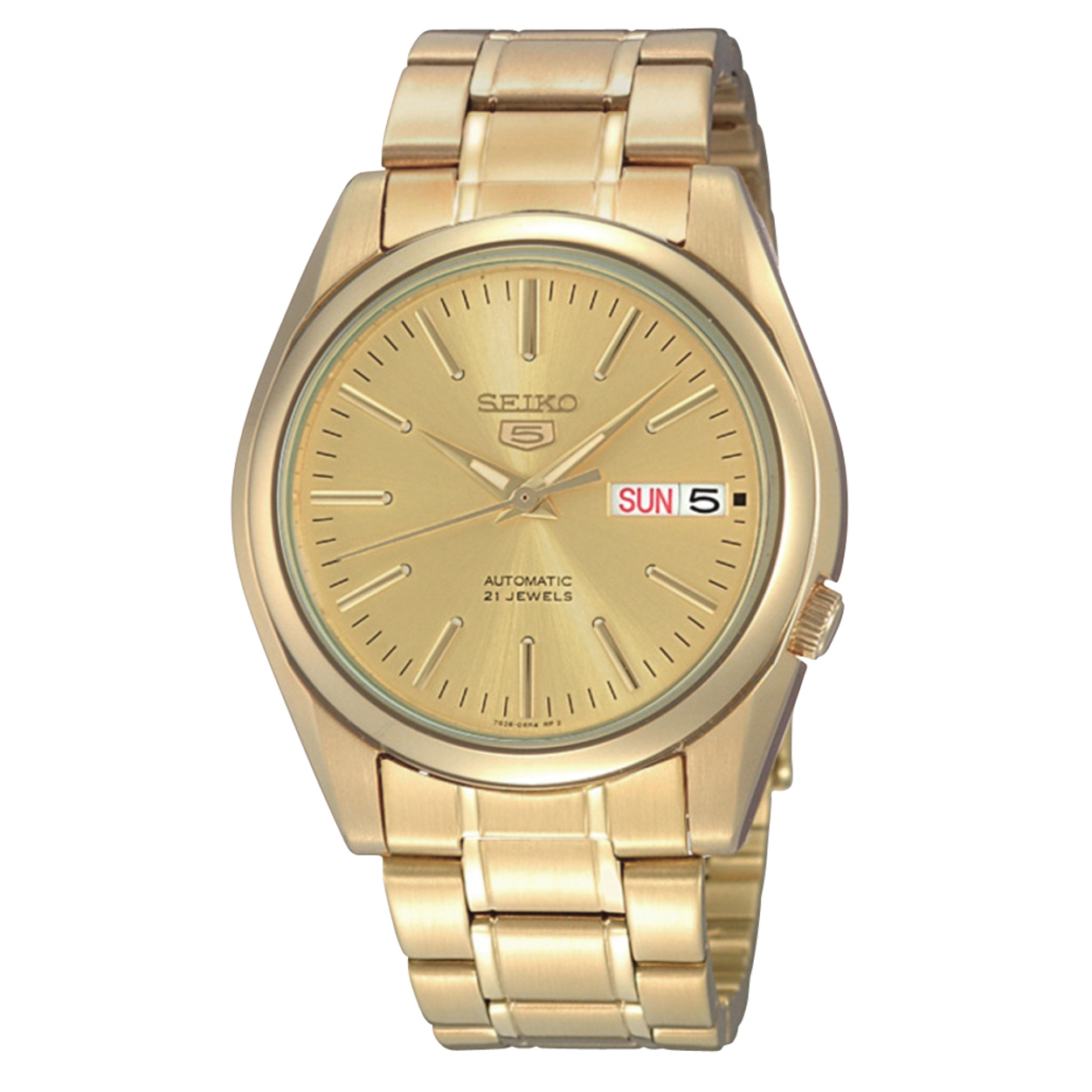 Dit is een herenhorloge van het merk Seiko. Het is een analoog horloge gemaakt van staal. De diameter van de kast is 37 mm en de kast is 10.5 mm dik.
De verdere specificaties van het horloge zijn als volgt:
Kastvorm: rond
Kastkleur: goudkleurig
Kastmateriaal: staal
Bandbreedte: 18 mm
Bandlengte: 247 mm
Sluiting: vouwsluiting met drukker
Wijzerplaatkleur: champagne
Glassoort: hardlex mineraal glas
Techniek: automaat