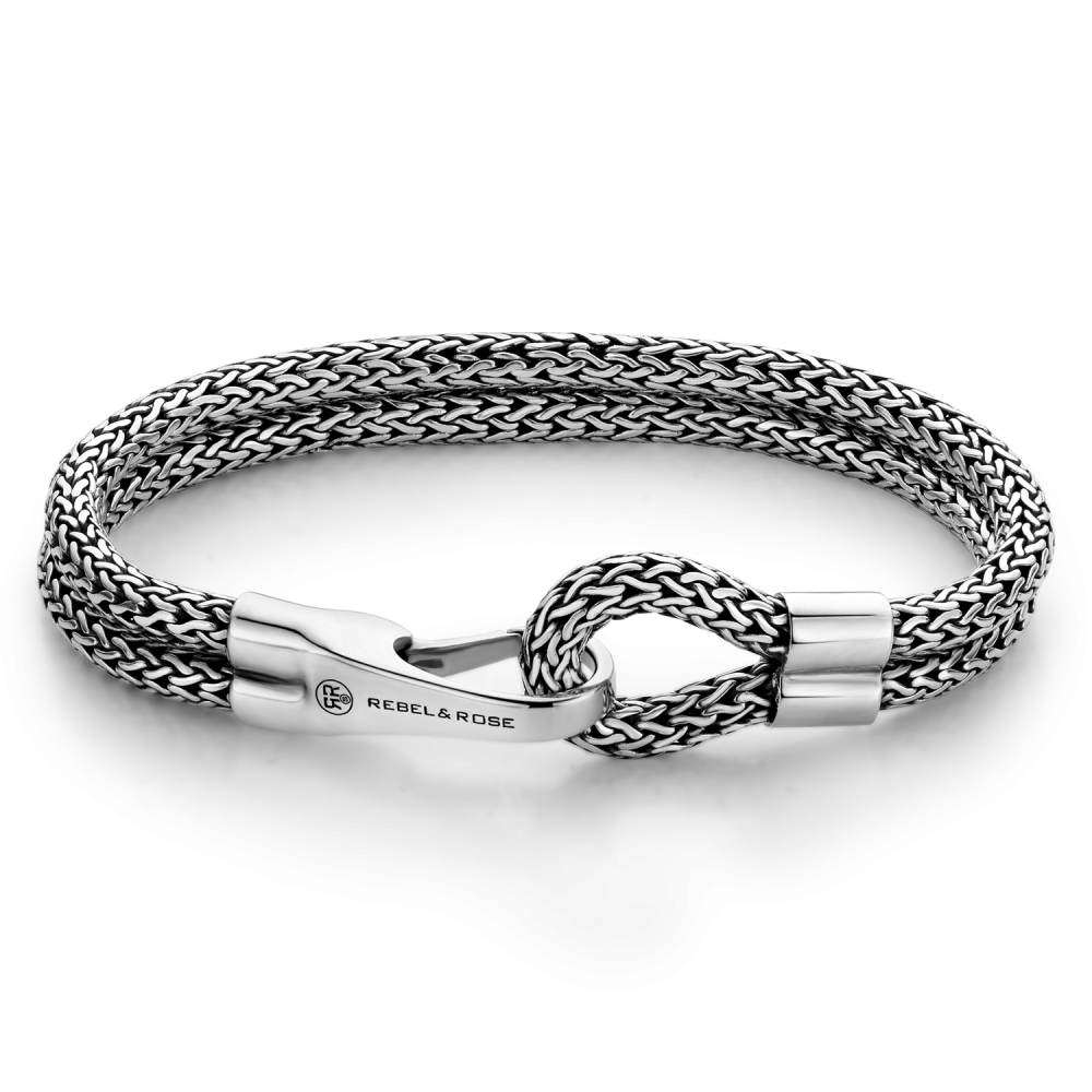 zilveren Rebel en Rose armband, Double Hooked Eight M