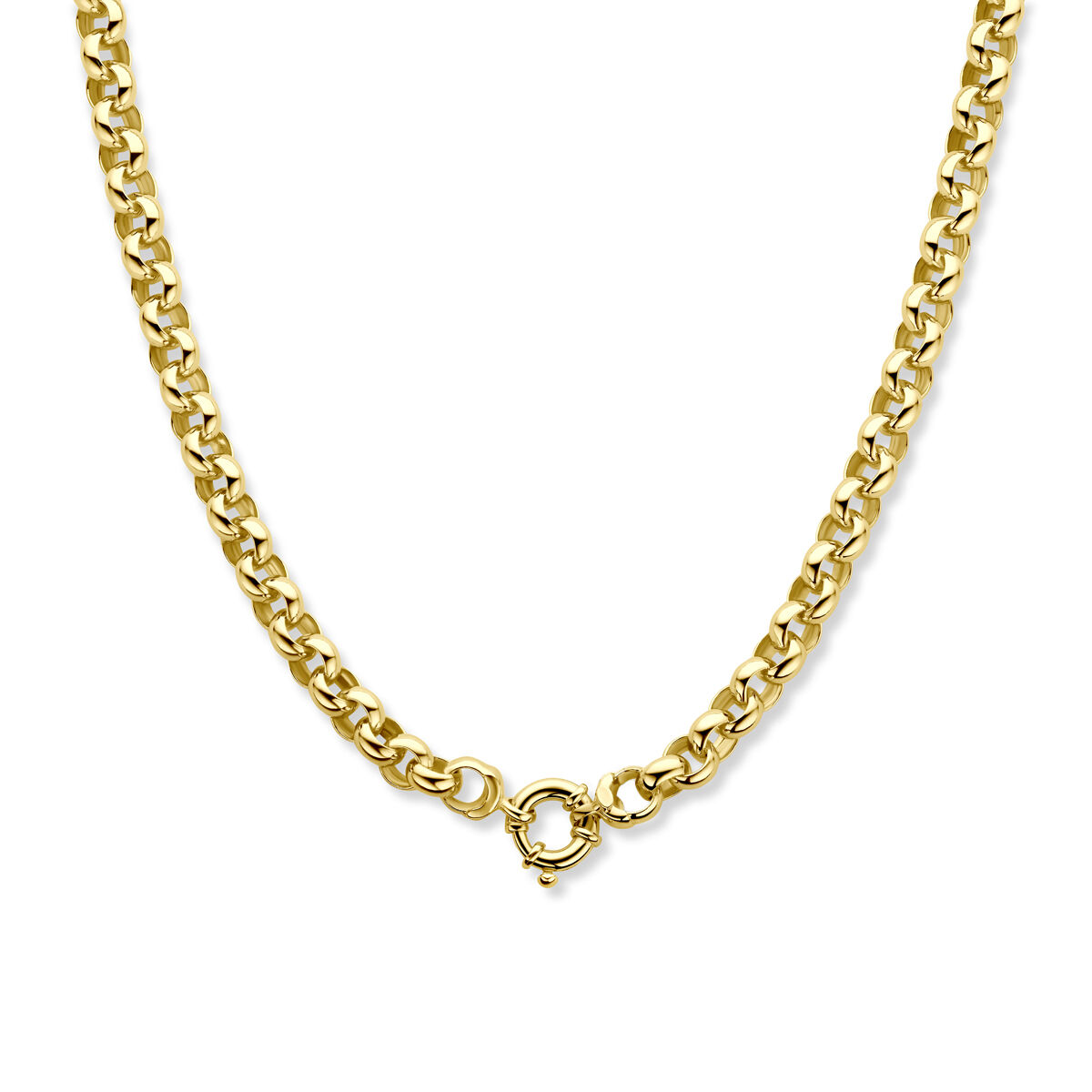 Jasseron collier 14 karaat geel goud met een 925 zilveren kern 47 cm lang. Schakel 8 mm breed met zware veerring sluiting.