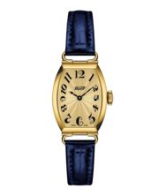 De Tissot Heritage Porto Small Dames Horloge, modelnummer T1281093602200, is een elegante polshorloge met een roestvrijstalen tonneau-vormige kast en saffierglas. Het horloge heeft een goudkleurige wijzerplaat met Arabische indexen en een blauwe echt leren band. Het is analoog, nikkelvrij, waterbestendig tot niveau 3 en bevat Zwitserse quartz uurwerk. Perfect voor stijlvolle dames. Draag het bij formele of casual outfits voor een verfijnde look.