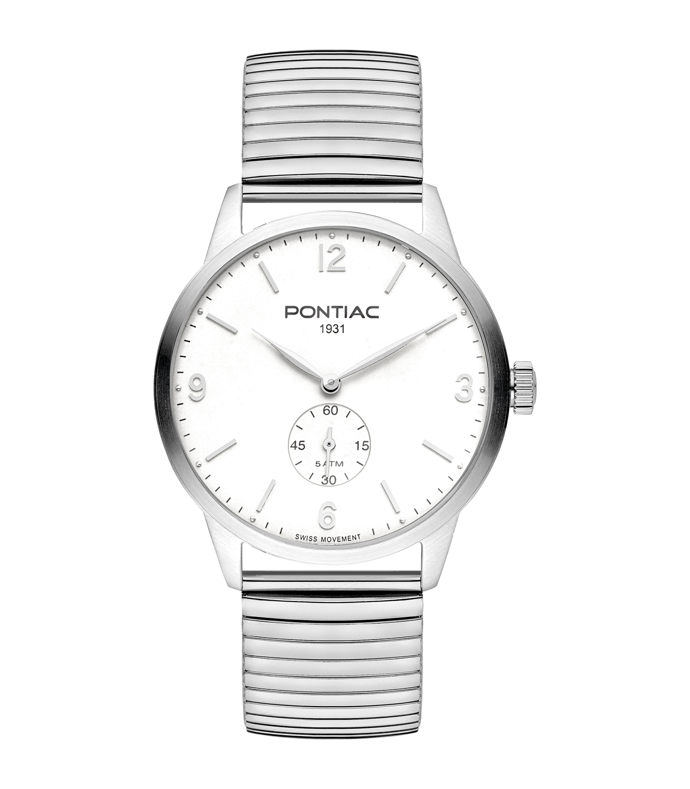 Het Pontiac Heren Horloge model P20138 is een stijlvol polshorloge met een roestvrijstalen kast en fixoflex-band, beide zilverkleurig. Het beschikt over een analoge wijzerplaat met witte achtergrond en streepjesindex. Zwitsers quartz-uurwerk, saffierglas, datumfunctie, nikkelvrij en waterbestendig. Draag het dagelijks voor een klassieke, stijlvolle uitstraling. Perfect voor zowel formele als informele gelegenheden.