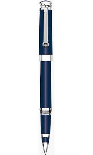 een Montegrappa rollerball pen in donker blauwe kleur.