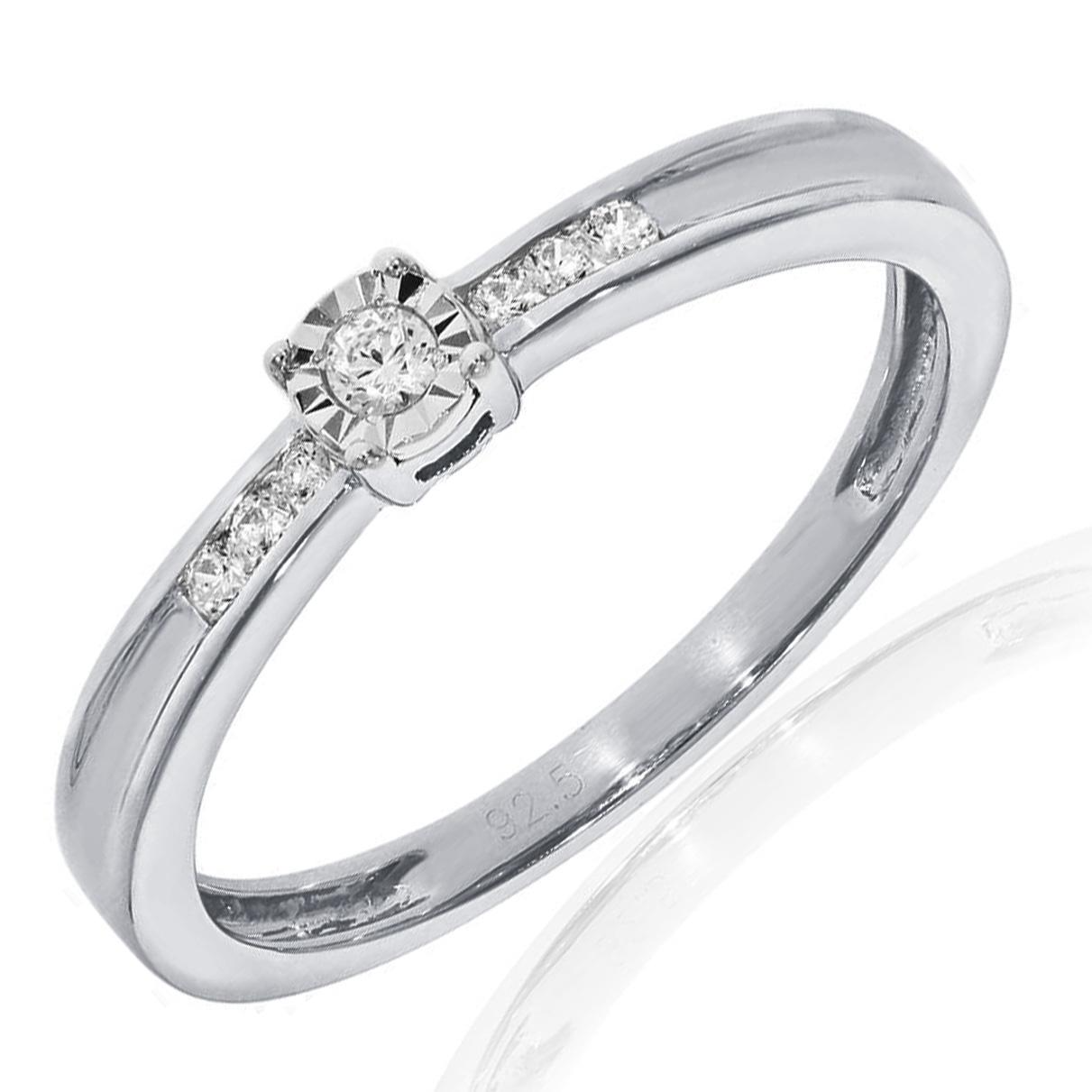 Gouden Witgouden Solitaire Ring met Zijstenen 0.09 ct 