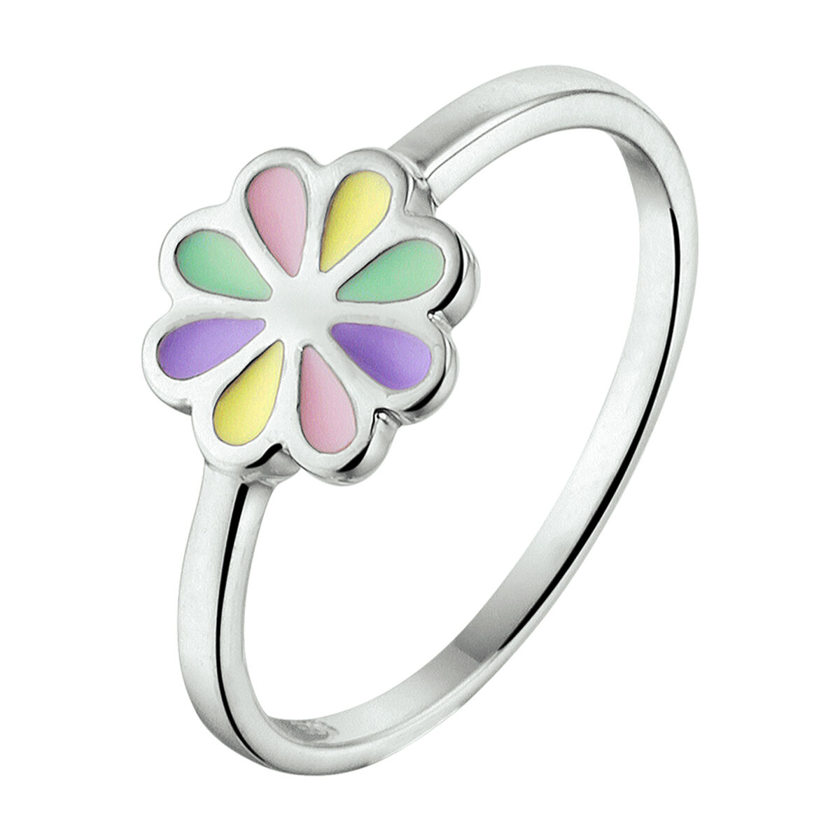 Gerhodineerd 925 zilveren ring uitgevoerd met een bloem. De breedte van de ring is 7.5mm.