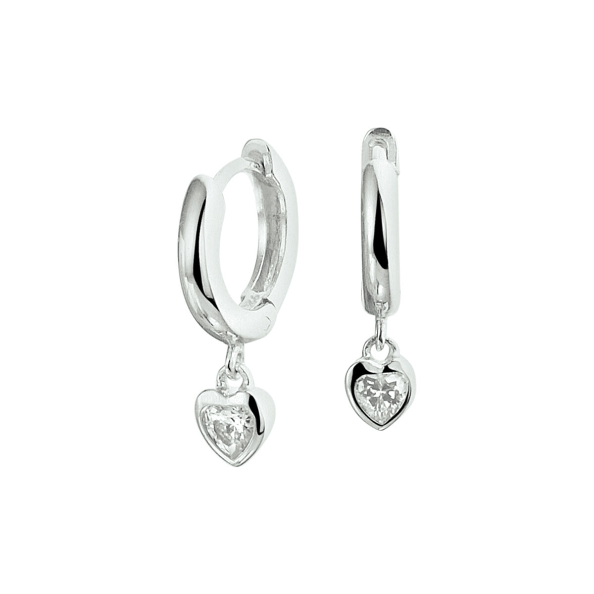 Gerhodineerd zilveren klapoorringen met een hartje en schitterende zirkonia. Tip: Deze klapoorringen zijn doordat ze gemakkelijk zijn te combineren perfect om kado te geven!