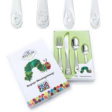 een stalen bestek van Kempen en Begeer Rupsje nooit genoeg 4 delig.