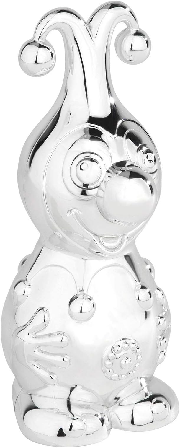 een verzilverde spaarpot in vorm van Pardoes van de Efteling