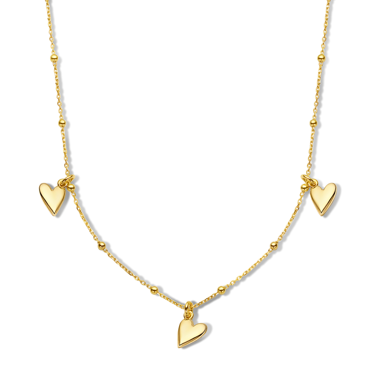 De Naiomy Verguld Zilveren Halsketting met Hartjes B2K51 is een schitterend accessoire. Gemaakt van 925 sterling zilver, en goudkleurig afgewerkt, met een lengte van 450mm, nikkelvrij en weegt 3,2 gram. Perfect te dragen bij elke gelegenheid, solo of gelaagd met andere kettingen voor een trendy look.