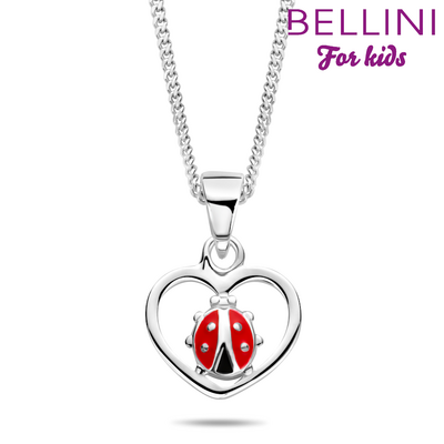 Zilveren collier  van bellini met lieveheersbeestje in hart