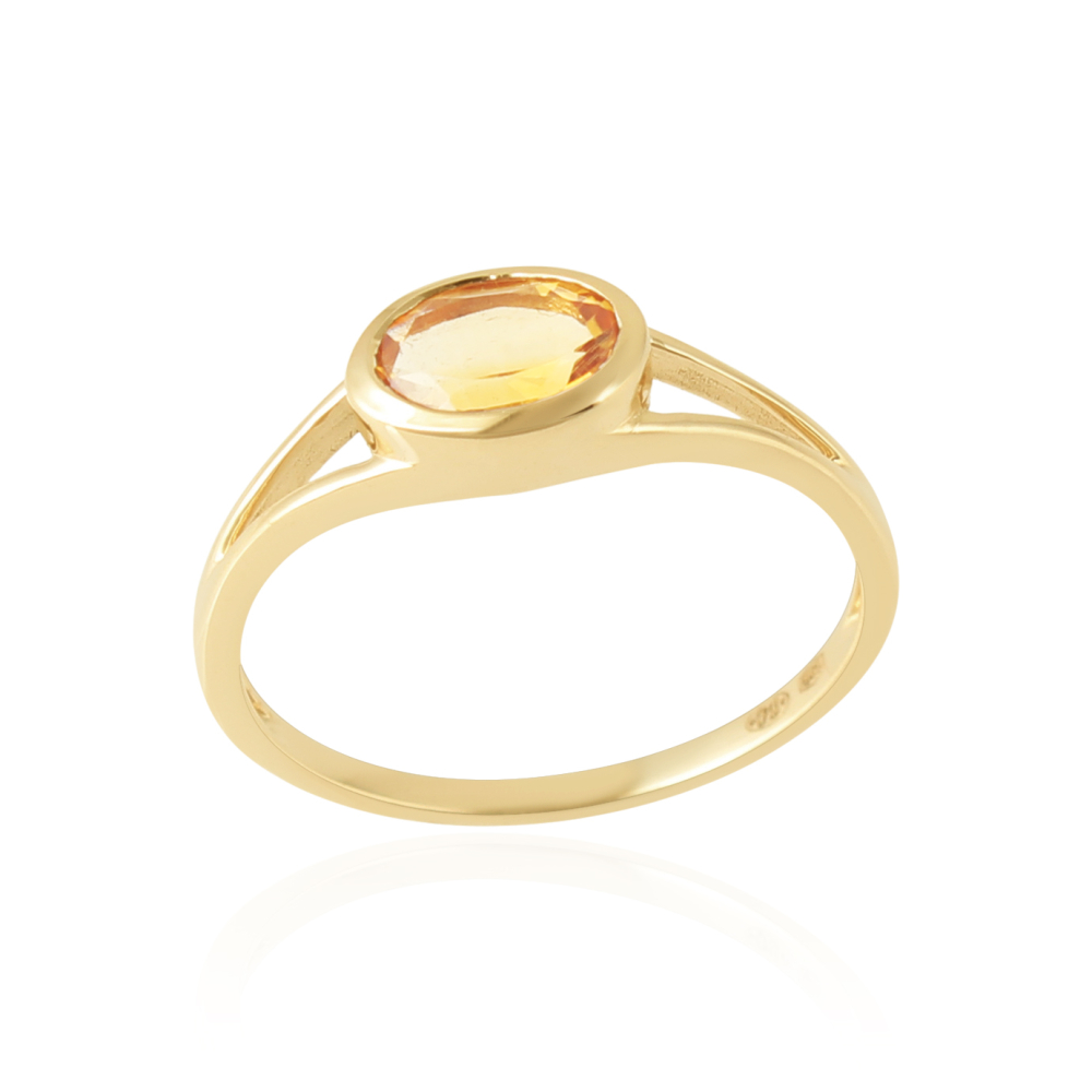 14 Karaats Geelgouden Ring met Ovaal Gefaceteerde Citrien.