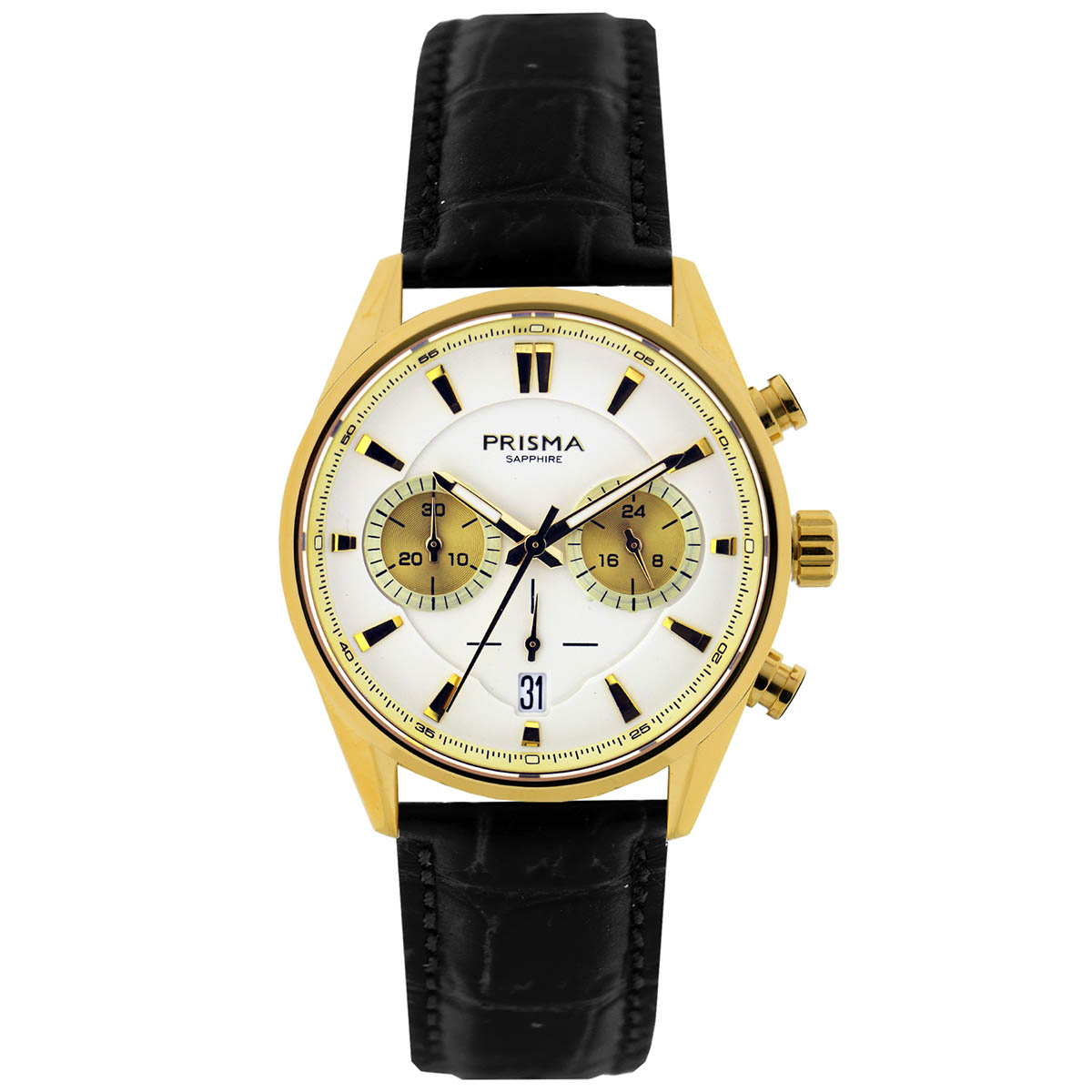 Prisma horloge P2055 heren edelstaal saffierglas 10 ATM

Algemeen
Geslacht: heren
Model: P.2055

Voordelen
- Echt lederen band met goudkleurige gesp
- quartz
- wijzerplaat met chrono aanduiding roomwit met goudkleurige streepjes
- boven gem. waterdicht: zwemmen/duiken
- glas is zeer krasvast
- ook voor brede pols (max. 235 mm)
- datum
- quartz uurwerk
- maat kast 42 mm (breedte) 11 mm (dikte)

