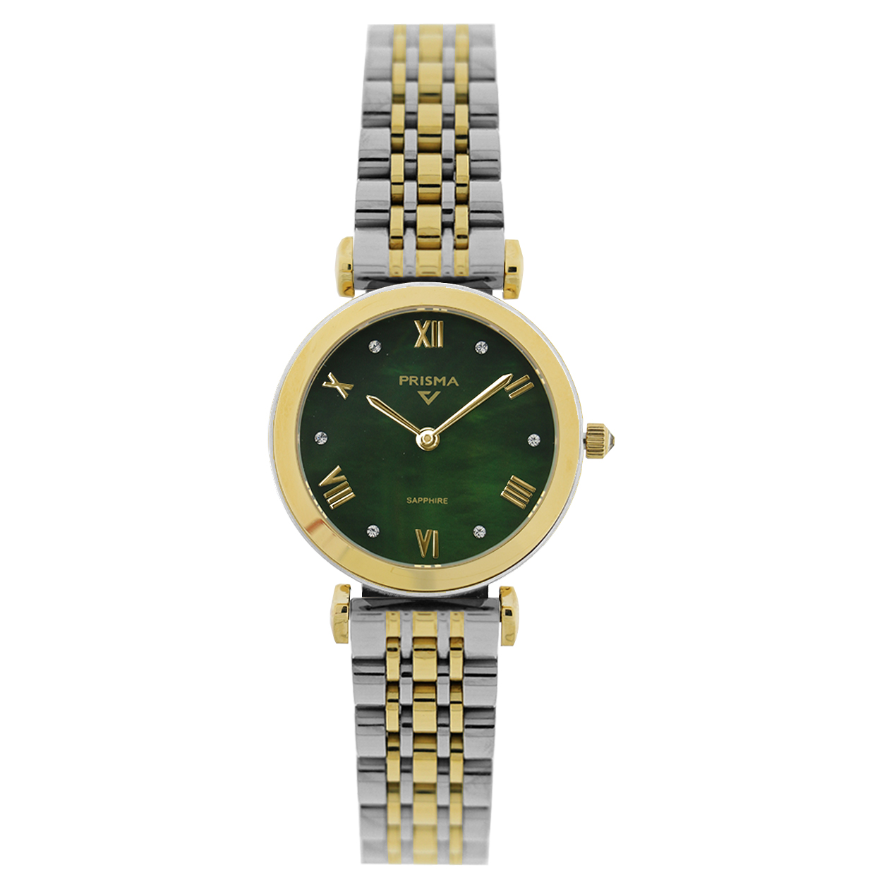 Prisma horloge P1435 dames edelstaal vintage

Algemeen
Geslacht: dames
Model: P1435

Voordelen
- band edelstaal zilverkleurig & goudkleurig
- wijzerplaat groen parel met goudkleurige index en romeinse  cijfers
- Quarts uurwerk
- luxueuze uitstraling door romeinse cijfers
- glas is krasvast
- spat waterdicht: handenwassen, regen
- maat kast 29.5 / 29.5 mm (breedte) 7,5 mm (dikte)

