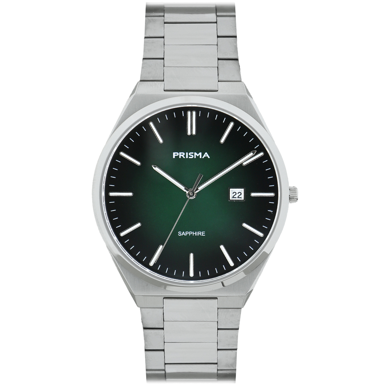 Prisma horloge P2421 heren edelstaal saffierglas 5 ATM  ultra slimline

Algemeen
Geslacht: heren
Model: P.2421

Voordelen
- All stainless steel schakelband in het mat staal
- quartz
- wijzerplaat groen met zilver/wit kleurige streepjes
- glas is zeer krasvast
- ook voor brede pols (max. 210 mm)
- datum
- quartz uurwerk
- maat kast 40mm (breedte) 7mm (dikte)

