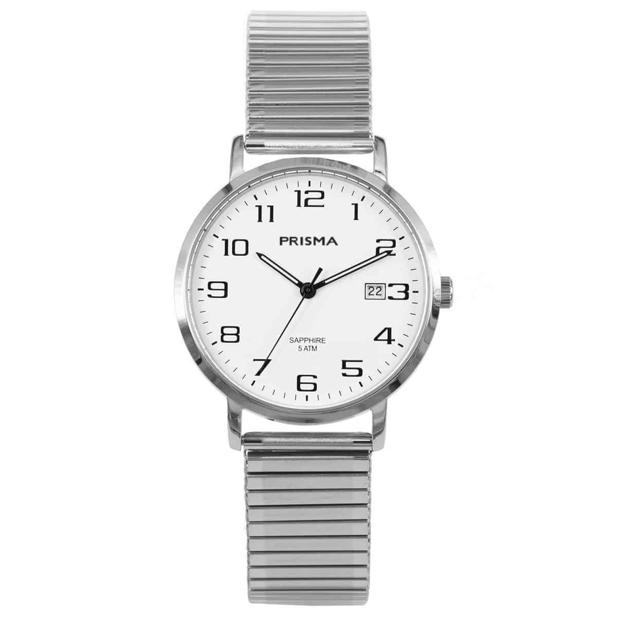 Prisma heren P1750 horloge van edelstaal met saffierglas 
- Kast breedte; 37mm
- Kast dikte; 7mm
- Kast materiaal; Edelstaal 
- Glas; Saffier
- Uurwerk; Miyota GM10
- Datum; Ja
- Waterdichtheid; 5 ATM
- Horlogeband; Edelstalen rekband
- Maat aansluiting band; 18mm
- Wijzerplaat; Wit met zwarte cijfers
- Licht functies; Glow in the dark wijzers
EAN: 8716667164079

Code: cathu