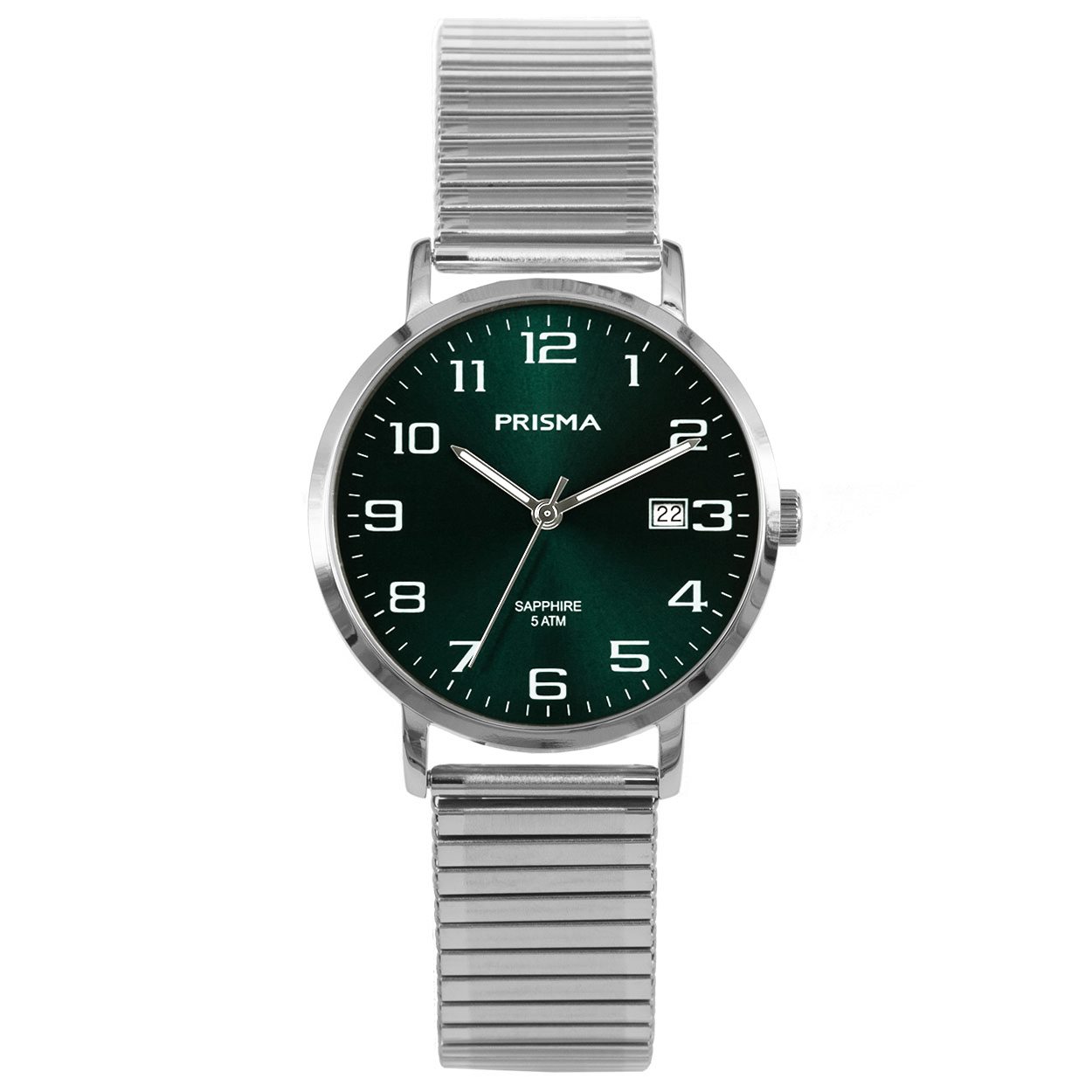 Prisma heren P1751 horloge edelstaal saffierglas 5 ATM groen		
		
Algemeen		
Artikelnummer: P.1751		
Geslacht: heren		
Uurwerk: Miyota (GM10   ) 		
Lichtfunctie: glow in the dark (Wijzers)		
Waterbestendigheid: 5 ATM/BAR		
		
