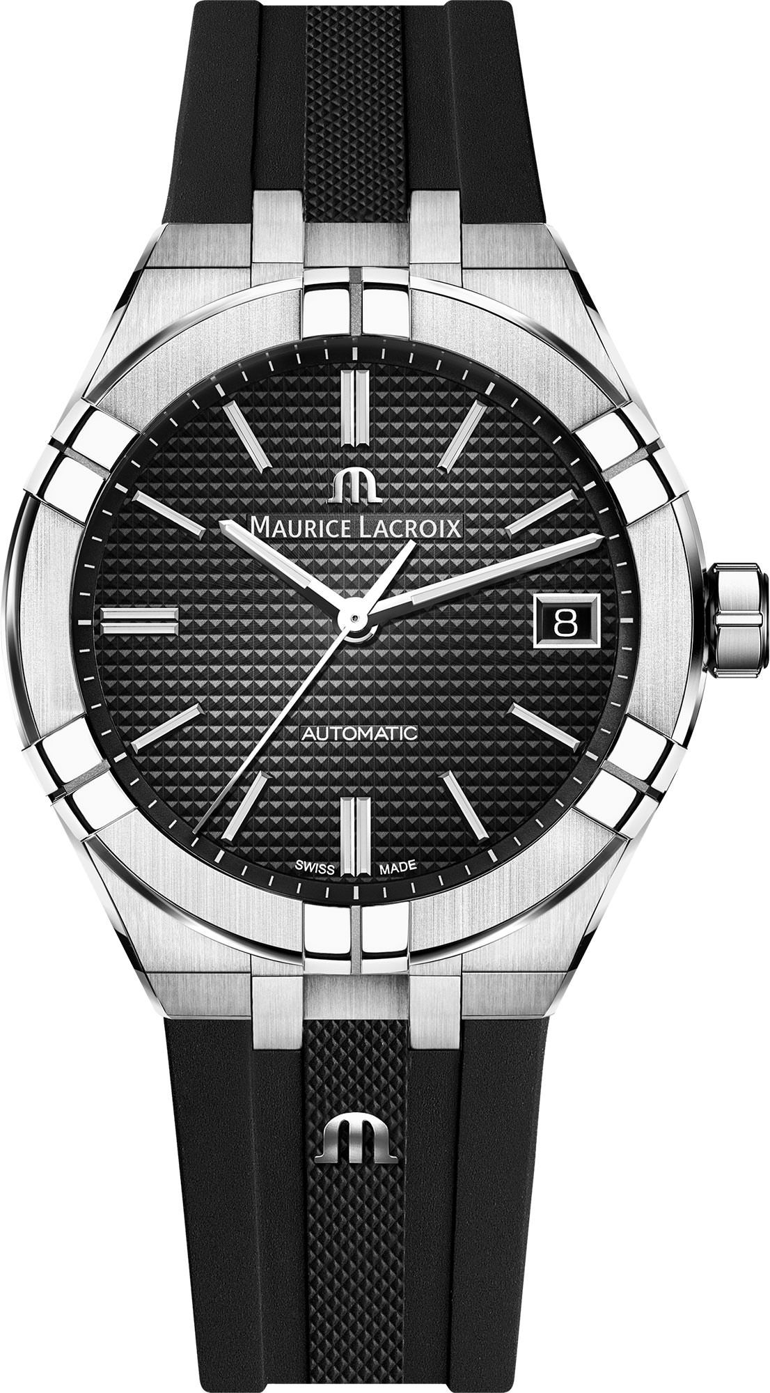 Stijlvol herenhorloge van Maurice Lacroix met Clou de Paris-wijzerplaat, automatische uurwerk en zwarte leren band. Tijdloos Zwitsers design in 39 mm kast. Verkrijgbaar bij Juwelier Schouten &ndash; Middenwaard, Heerhugowaard.