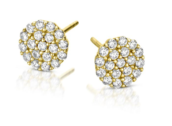 Oorringen geelkleurig rond schijfje gezet met zirconia 