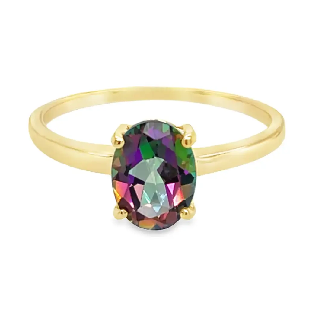 14k geelgouden ring met een ovale mystic green topaas