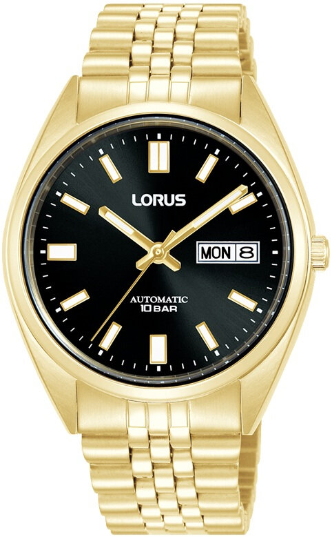 Lorus mens automatic double bracelet, black dial, 100 atm.