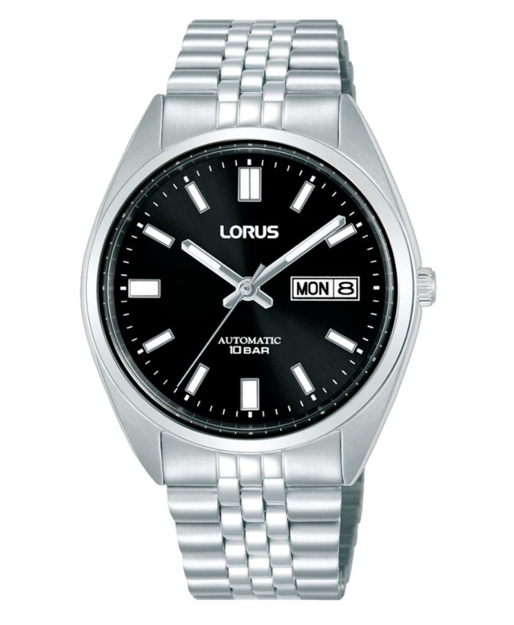 Lorus mens automatic, stainless steel bracelet, black dial