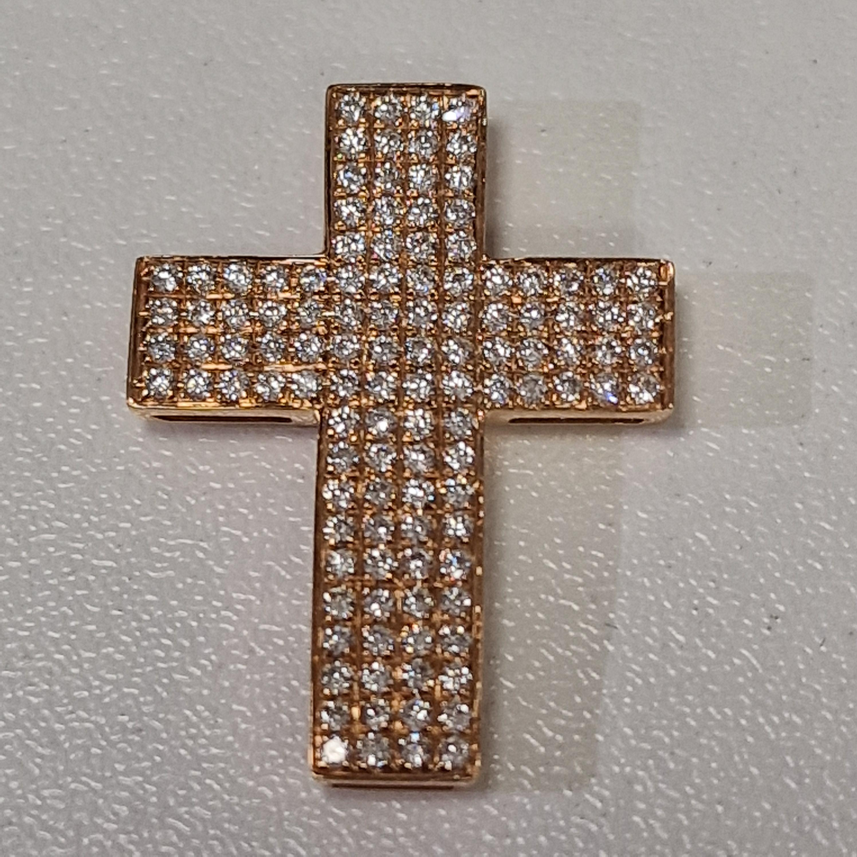 18k roodgouden hanger kruis met diamant pav&eacute; gezet