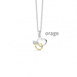 Ketting in zilver met dubbel hartje in bi-color van het merk Orage 