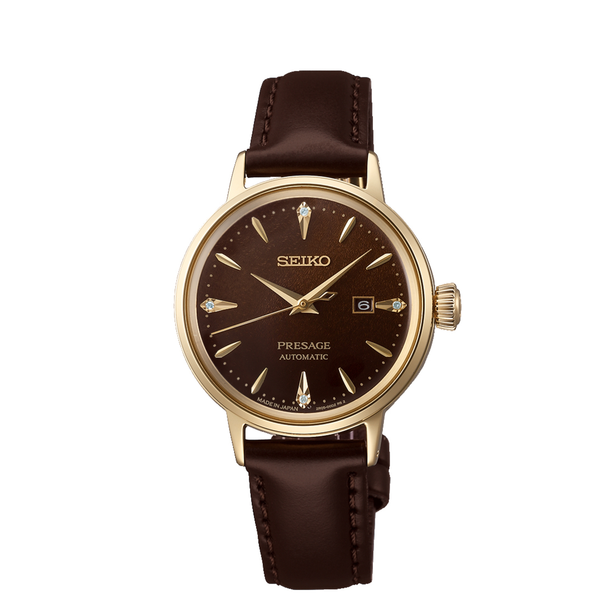 Dit is een dameshorloge van het merk Seiko. Het is een analoog horloge gemaakt van staal. De diameter van de kast is 30.28 mm en de kast is 10.89 mm dik.
De verdere specificaties van het horloge zijn als volgt:
Kastvorm: rond
Kastkleur: goudkleurig
Kastmateriaal: staal
Bandbreedte: 12 mm
Bandlengte: 240.28 mm
Sluiting: gesp
Wijzerplaatkleur: bruin
Glassoort: hardlex mineraal glas
Waterdichtheid: 5 ATM
Techniek: automaat