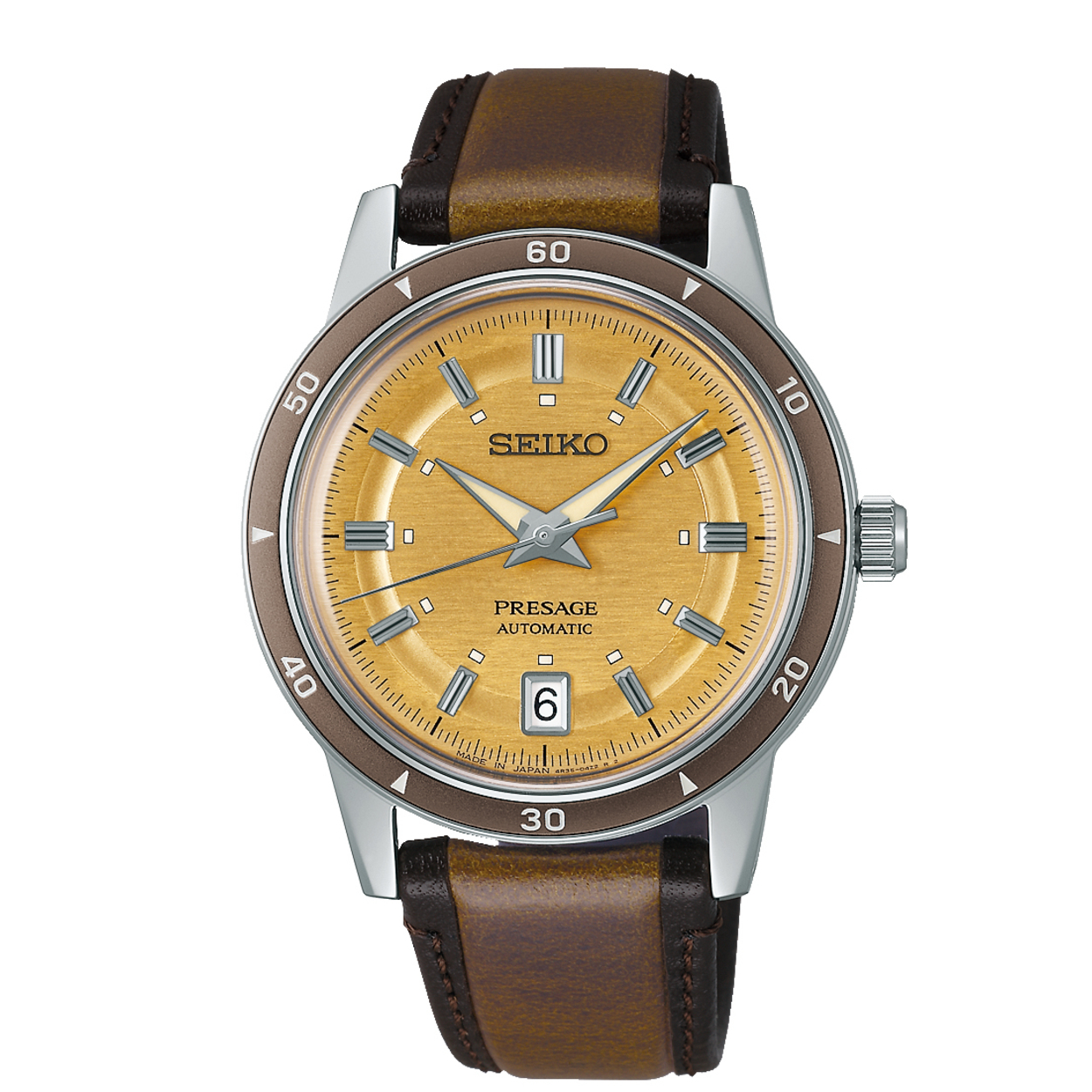 Dit is een herenhorloge van het merk Seiko. Het is een analoog horloge gemaakt van staal. De diameter van de kast is 39.5 mm en de kast is 12 mm dik.
De verdere specificaties van het horloge zijn als volgt:
Kastkleur: zilverkleurig
Kastmateriaal: staal
Bandbreedte: 20 mm
Sluiting: Gesp
Wijzerplaatkleur: champagne
Glassoort: hardlex mineraal glas
Waterdichtheid: 5 ATM
Techniek: automaat