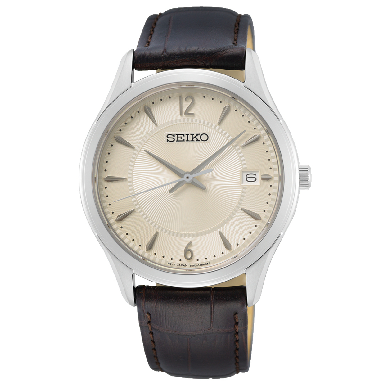 Dit is een herenhorloge van het merk Seiko. Het is een analoog horloge gemaakt van staal. De diameter van de kast is 39.4 mm en de kast is 8 mm dik.
De verdere specificaties van het horloge zijn als volgt:
Kastvorm: rond
Kastkleur: zilverkleurig
Kastmateriaal: staal
Bandbreedte: 17.5 mm
Bandlengte: 249.4 mm
Sluiting: gesp
Wijzerplaatkleur: cr&egrave;me
Glassoort: saffier glas
Waterdichtheid: 10 ATM
Techniek: quartz